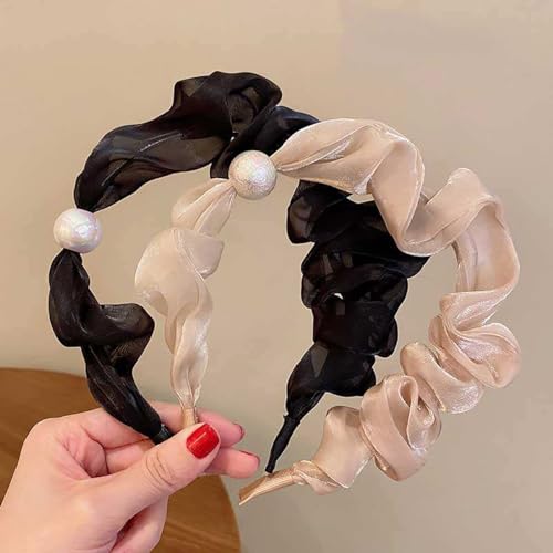 Generic OZHB-001 Varsik 4 Pcs Multicolor Organza Fashion Headband Elegant Pleated Pearl Hair Band thumb #6