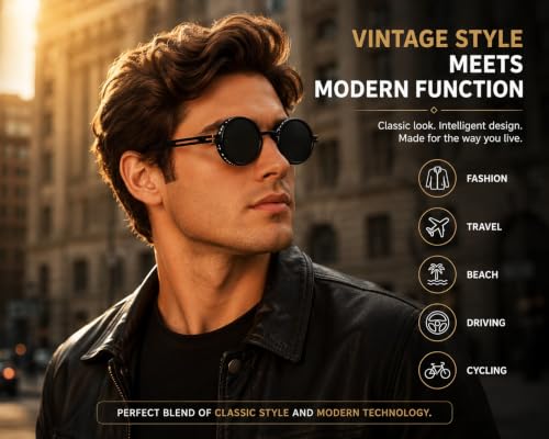 Image of Adjustable Tint Polarized Round Sunglass with Stepless Adjustable Sunglasses for Men,1-9 Gears Beach Sunglasses - Eyewear with Adjustable Lens.