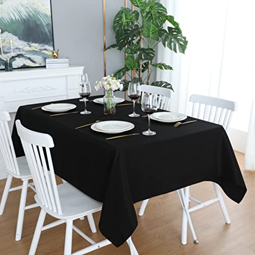 Image of FOLINS&HOME Black Rectangle Tablecloth 90 x 132 Inch Waterproof Table Cloth | Wrinkle Free Polyester Table Cloths, Spillproof Heavy Duty and Washable Table Cover for Party, Banquet - Rectangular /Oblong