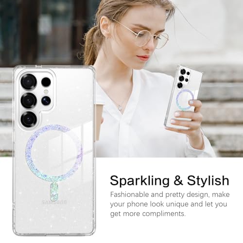 Image of BENTOBEN for Samsung S25 Ultra Case Clear Glitter, Galaxy S25Ultra Magnetic Phone Case [Compatible with MagSafe] Shockproof S25 Ultra 6.9-inch Cute Cover for Women Girl, Shine Bling Clear Glitter