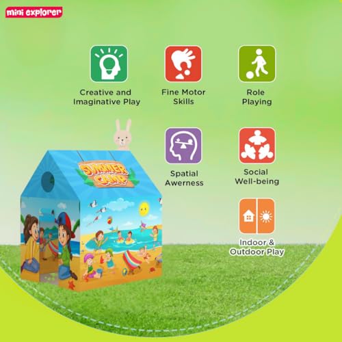 Image of Mini Explorer Summer Camp Themed Play Tent House for Kids Toys for 2 3 5 6 to 8 Years Old Girls Boys|Water Repellent Big Size