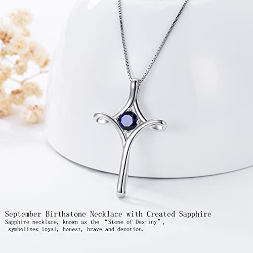 TOUPOP Cross Necklace for Women 925 Sterling Silver Birthstone Cross Pendant Fine Jewelry Anniversary Birthday Christmas Gifts for Her Mom Wife Girlfriend3