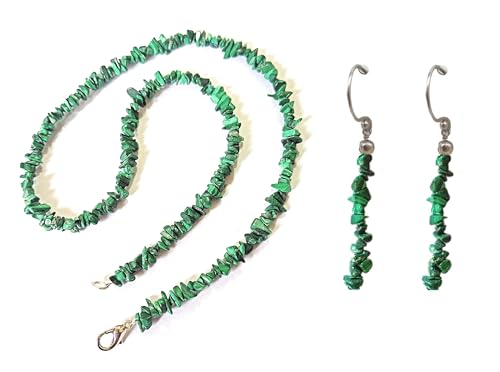 Joyas de plata de ley y malaquita: juego de collar y pendientes Medium para un regalo único
