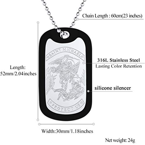 FindChic-Dog-Tags-Personalized-Necklace-for-Men-with-Silencer-Custom-Text-EngravedPrint-Photo-Military-US-Army-ID-TagSaint-Michael-Guardian-Pendant-Stainless-Steel-Jewelry-Gift-with-Jewelry-Box