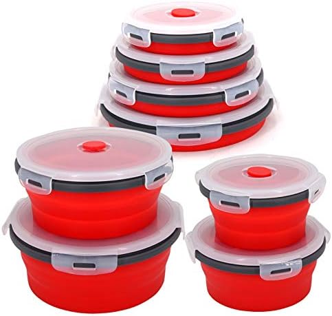 Collapsible Bowls For Camping Rv Kitchen Accessories - 4PC Round Silicone Food Storage Containers Refrigerator Organizer With Lid - Bpa Free, Safe For Microwave Dishwasher Freezer, Motorhome Solutions