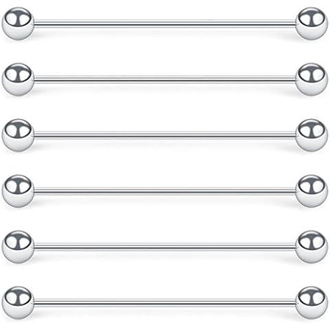 SCERRING 6PCS 16G Industrial Barbell Cartilage Earring Body Piercing Jewelry 1 5/8"(40mm) - Silver Cover