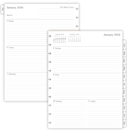 2026 Weekly Planner Refills for 11-Discbound Notebooks, Monthly Tabs, 11-Disc