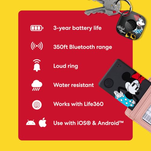 Image of Life360 Tile Starter Pack - Minnie Mouse - Bluetooth Trackers and Item Finders for Keys, Wallets & More. Both iOS and Android Compatible. Phone Finder. 2-Pack (Black Mate /Slim)