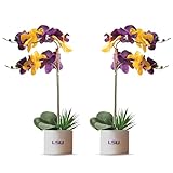 LSU Orchidee Pflanze 2er Set - LSU Faux Orchidee Pflanze, LSU Geschenke für Männer, LSU Geschenke für Frauen, LSU Geschenke, Louisiana University Dekorationen, Bürozubehör für Männer, Schreibtischsets