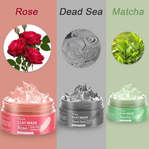 3-Pack Clay Face Mask Set with Brush | Dead Sea Mineral, Green Tea & Rose Clay Masks | Deep Cleansing & Hydrating Facial Skincare Set for Women, Teens, All Skin Types - Image 3