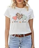 Narecte Camisas para el día de San Valentín con corazón rojo, camisas de San Valentín para mujer, camisas de corazón para mujer, Blanco, Large
