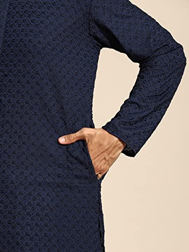 Image of Rajubhai Hargovindas Men Pure Cotton Chikankari Embroidered Straight Kurta