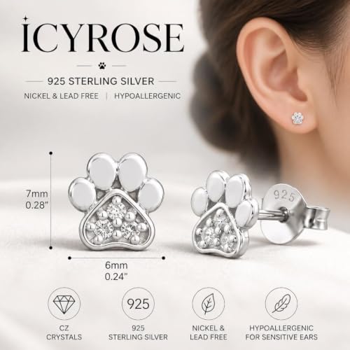 Image of 925 Sterling Silver Paw Print Stud Earrings (Choose Your Style) (Nickel Free)