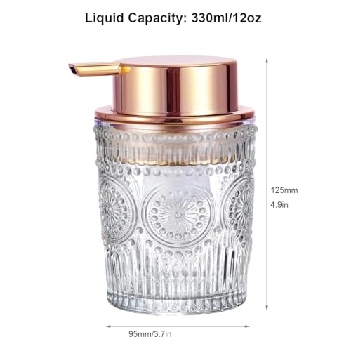 Image of Glass Soap Dispensers with Red Copper Pump Head, Large Bottle Mouth, Liquid Soap Dispenser for Kitchen and Bathroom, Heavey Sunflower Glass Cup 330ml /11oz - 1 Pack