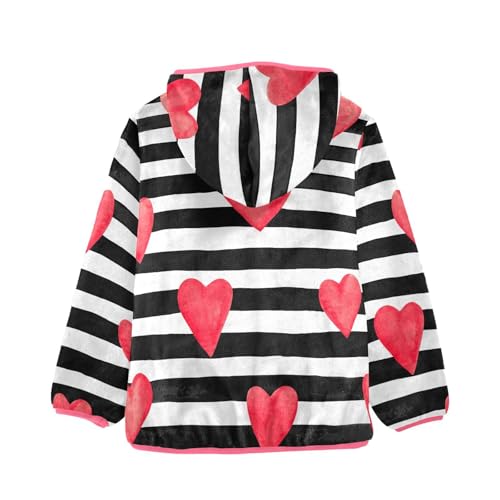 OTVEE Valentine Red Heart Stripes Kids Hoodie Jacket Fall Spring Full Zip Warm Outwear Coat2