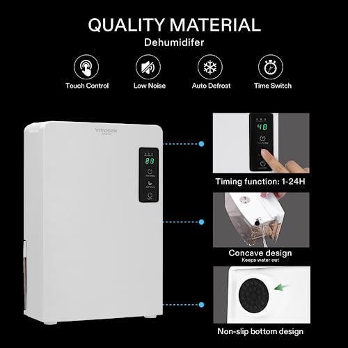 Vivosun Electric Mini Dehumidifier, Ultra-Quiet Auto Defrost Dehumidifier With Timer, 2200Ml Water Tank And Drain Hose For Basement Or Smaller Room #TOP2