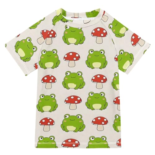 ALAZA Kids Rash Guard Toddler Swim Shirt Boy Girls Mushroom Frog Print UPF 50+ Short Sleeve 4T