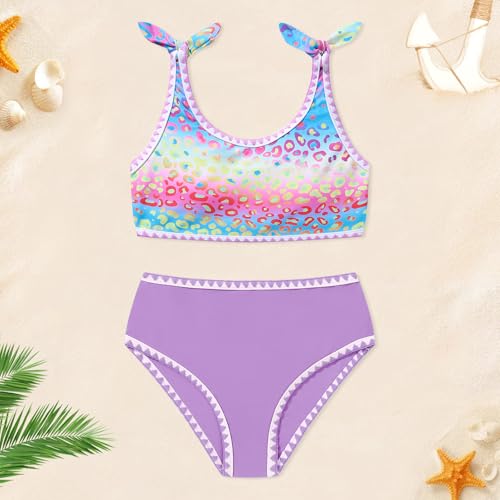 Image of Girls Two Piece Swimsuits Color Block Bowknot Swimwear Summer Beach Bikini Set Little Girl Bathing Suit with Chest Pad 3-10T