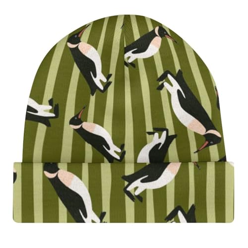 Cute Penguin and Green Stripe Pattern Kids Beanie Hat for for Girls Boys Children Cap Winter Knitted Chemo Cancer Headwear Accessories Gifts Decoration4