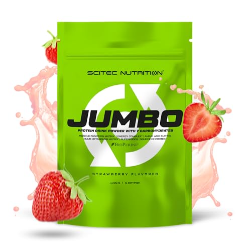 Scitec Nutrition Jumbo - Hochkalorischer Weight Gainer - mit Mehrkomponenten-Protein - Aminosäuren-Matrix - Metabolische Matrix - Superfood-Mischung, 1,32 kg, Erdbeere