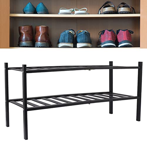Support à chaussures en bambou noir étagère double design élégant
