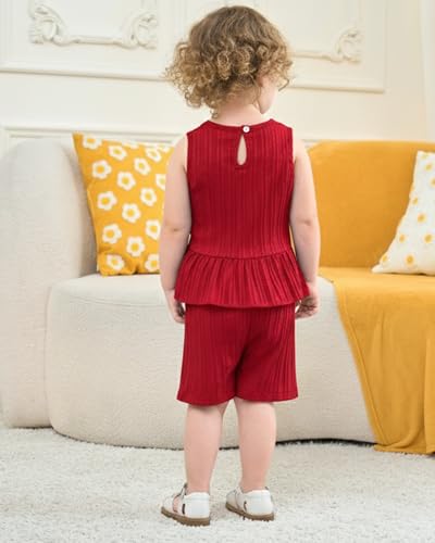 Image of Weebaby Baby Clothes Girl Toddler Summer Outfits Infant Casual Sleeveless Halter Ruffle Tank Cute Short Set Baby Clothing