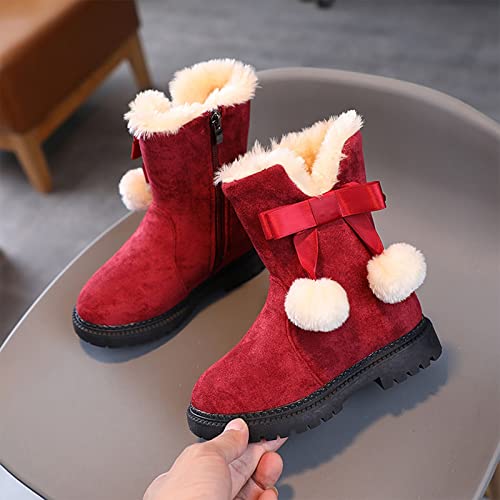 Snow Boots for Kids Girls Fur Lined Warm Shoe Lace up Work Boots Shoes Combat Booties Slip on Ankle Flats3