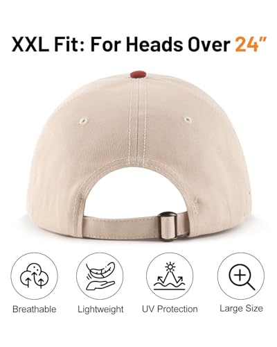 Image of XXL Baseball Cap For Big Heads, Soft Crown Washed Dad Hat, Oversized Denim Cap For Men Women Golf, Travel, Daily Wear