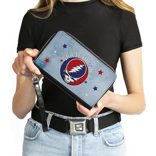 Buckle-Down Women's PU Zip Around Wallet Rectangle-Grateful Dead, 7.5"x4.5"4
