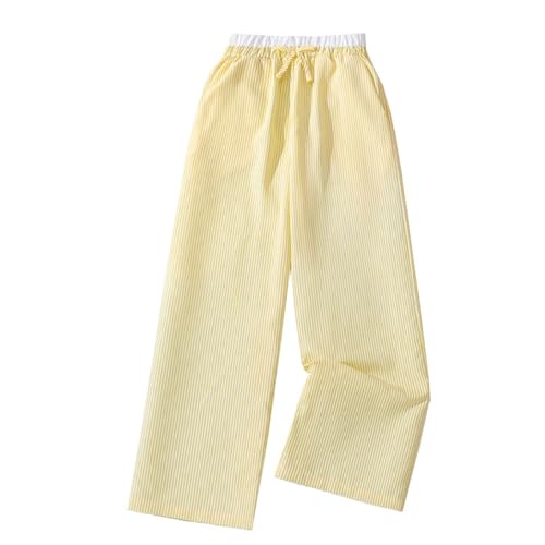 Girls Striped Lightweight Pants Straight Casual Pants Elastic High Waist Baggy Trousers Flowy Palazzo Lounge Pant