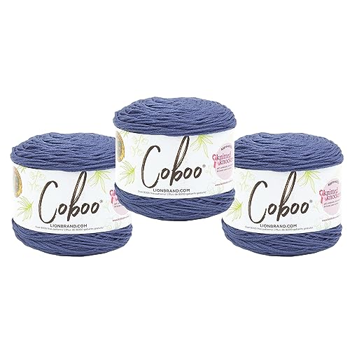 Image of Lion Brand Yarn, Coboo Cotton Blend Crochet Yarn, Admiral, Blue, 3 Pack
