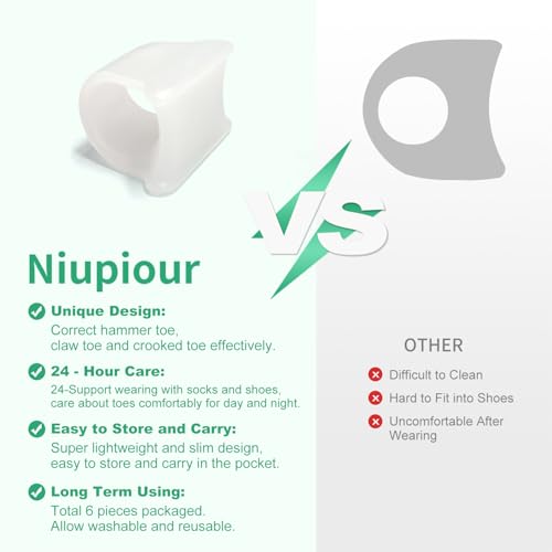 Image of Niupiour Gel Hammer Toe Correctors - Bunion Corrector for Women and Men, 6 Pack of Silicone Toe Separators /Straighteners for Bent Toe, Toe Spacers for Correct Claw Toe, Curled Toe, Crooked Toe