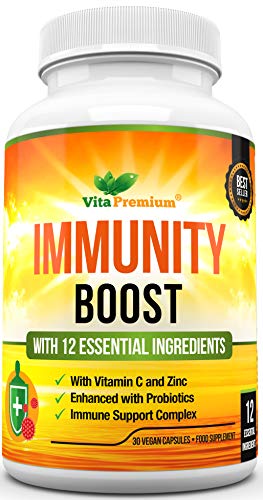 Vitamin C and Zinc Immune Support Complex with Turmeric Curcumin, Ginger, Vitamin B12, Probiotics, Iron, Garlic, Cranberry, Selenium, Rosehip - 30 Easy to Swallow Capsules