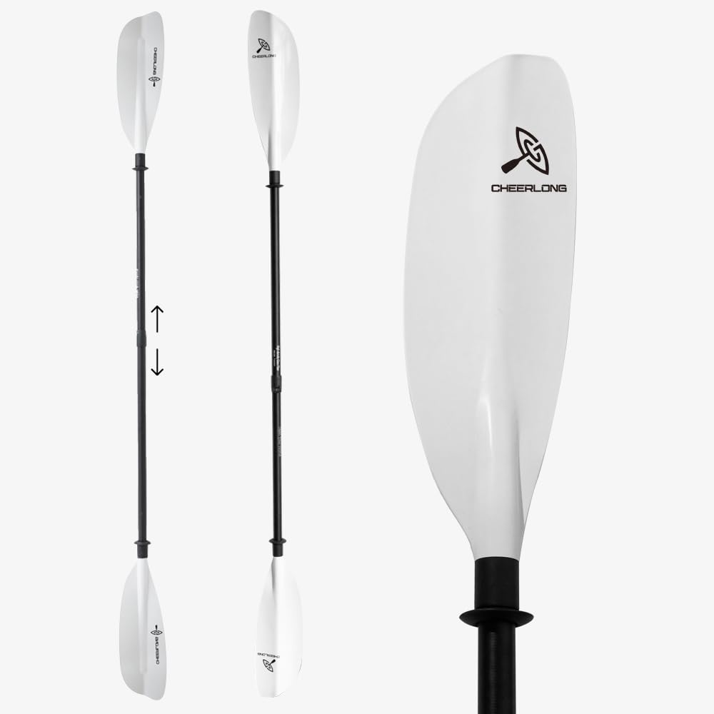 CHEERLONGfiberglass Paddle Shaft with PP Paddle, Floating Adjustable Kayak Paddle, Two-Piece Detachable for Easy Carrying and Storage is a Perfect Kayak Paddle of Moderate Length