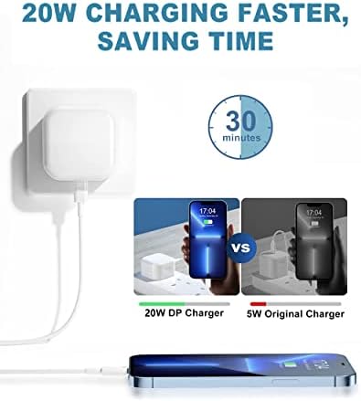 Apple iPhone 20W USB C Fast ChargeriPhone Fast Charger Plug fast Charger Power and 6.6FT iPhone USB C Charger Cable for iPhone 14/13/12/XS/XR/iPad/AirPods ProSupports Power Delivery & All iOS System