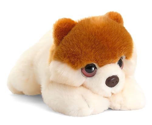 tachi Zwergspitz Plüschtier 25 cm, Stofftier Hündchen weiß beige, Kuscheltier Hund liegend