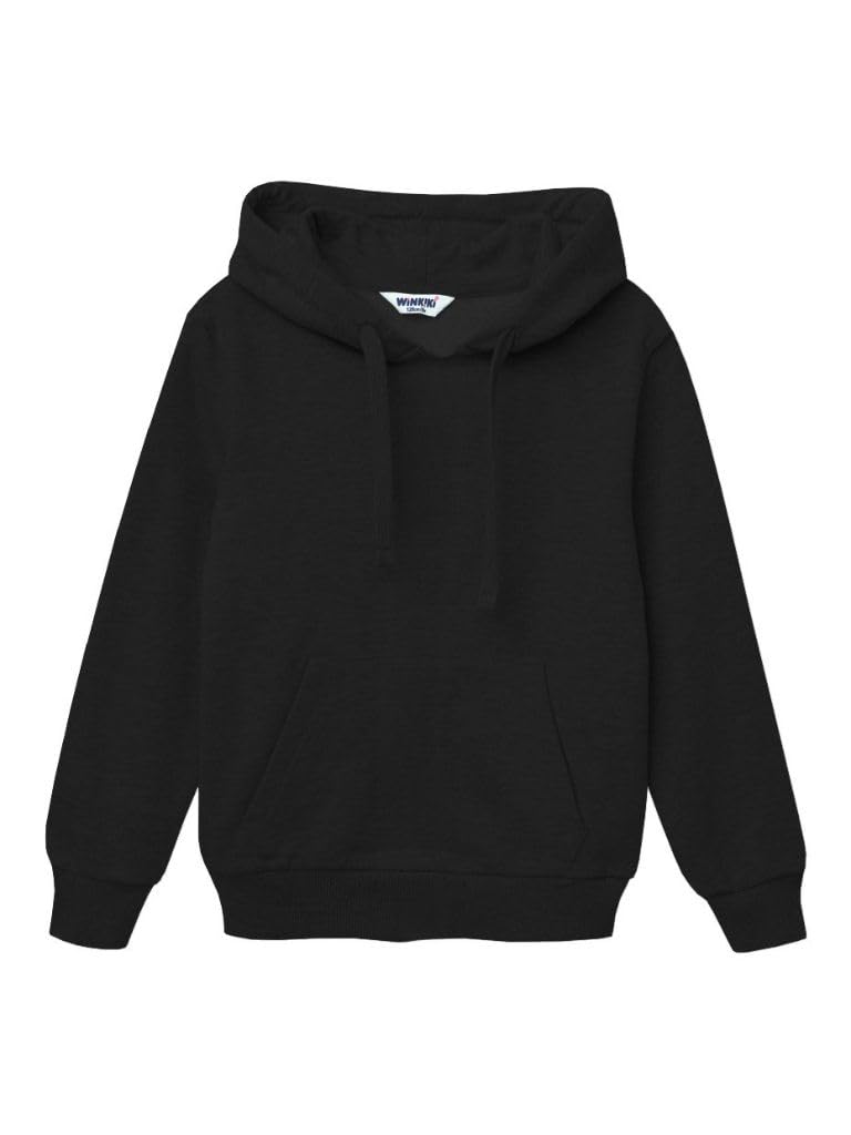 Pull à capuche unisexe enfant noir coton doux taille 146