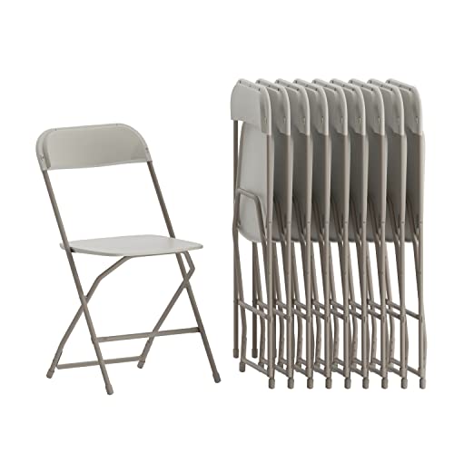 Image of Flash Furniture Hercules Series Plastic Folding Chairs for Parties and Weddings, Stackable Commercial Event Seats, Set of 10, Beige
