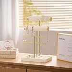 Bracelet Holder Jewelry Organizer Display - 3 Tier T Bar Velvet Stand, Beige Jewelry Storage for Bracelet, Necklaces, Earrings, Rings, Watches - Image 5