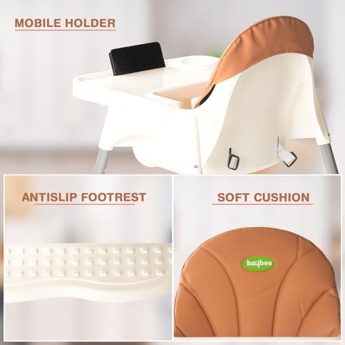 Image of Baybee 2 in 1 Baby High Chair for Kids, Baby Feeding Chair with 2 Height Adjustable, Footrest, Tray, Mobile Stand, 3 Point Safety Belt | Kids High Chair for 6 Months to 3 Years (White)