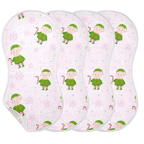 Burbuja Elves Muslin Baby Burp Cloths, Soft & Absorbent Cotton Burping Rags for Newborn Boys & Girls, 4 Pack