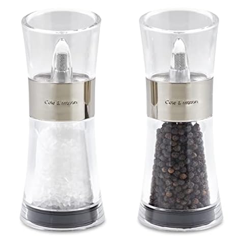 Cole & Mason H581780 Flip 180 Chrome Salt and Pepper Mills | Classic Inverta | Acrylic | 154mm | Gift Set | Includes 2 x Salt and Pepper Grinders | Lifetime Mechanism Guarantee Cover