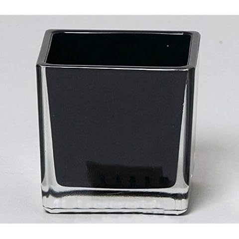 INNA-Glas Planter of glass LEVI, cube/square, black, 4.7"x4.7"x4.7"/12x12x12cm - Glass jardiniere/Flower vase Cover