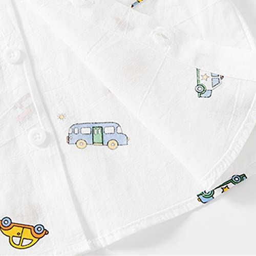 Toddler Boy Button Shirt Sleeve Button Down Shirt Cartoon Car Pattern with Pockets for 2 to 8 Years Old Multi Pack2