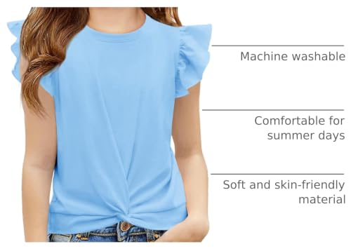 Image of Haloumoning Girls Ruffle Sleeve T Shirts Summer Crewneck Shirt 5-14 Years