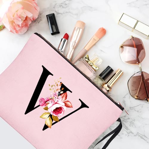 Image of Vavabox A-Z Personalized Makeup Bag, Birthday Gifts for Women Mom, Gifts for Best Friend, Bride Bridesmaid Cosmetic bag (W, 06-Pink)