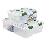 Rinboat 5 Quart Clear Plastic Storage Boxes, Small Latch Storage Bins, 6-Pack