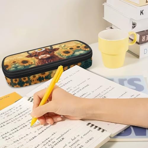 Image of Highland Cow Pencil Case Aesthetic Pen Bag for Kids Girls Boys Pencil Holder Stationery Organzier Large Capacity Storage Pouch School Office Home Desk