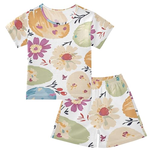 Summer Pajama Set Eastereggs Floral Pattern, Short Sleeve Sleepwear Nightwear