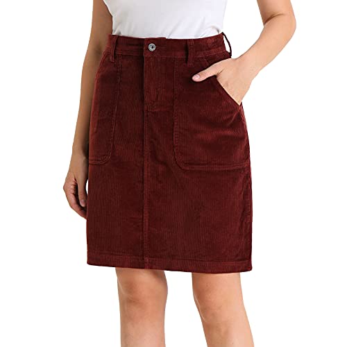 Women Corduroy Skirts Knee Length Ladies High Waisted Stretchy Denim Casual Mid Skirt Wiht Pockets2
